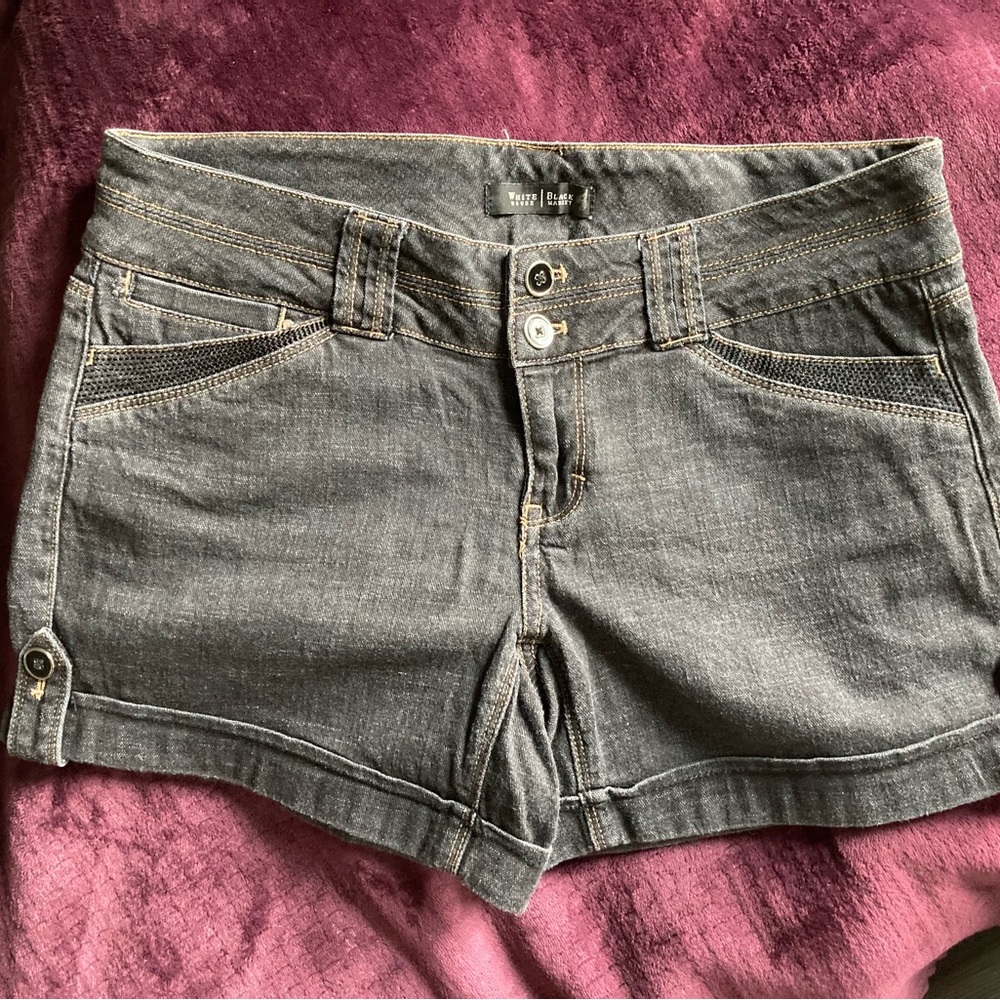 Women’s Black Denim Shorts - Faux Button Fly